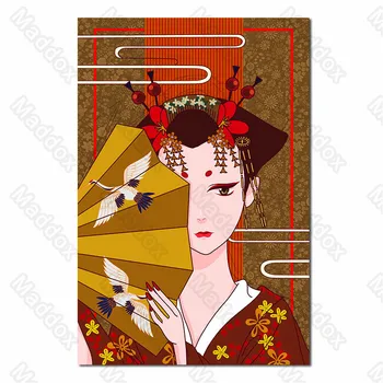 Plátno Tlač Japonský Štýl Maľby Nástenné Závesné Lady Geisha Obrázok Bábika Olej Handričkou Maľovanie Spálne Dekorácie, Maliarstvo