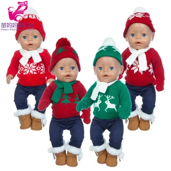 17 palcové baby doll zimný sveter 18-palcové dievča bábiku šatka, klobúk rukavice Vianočný set pre bábiky oblečenie