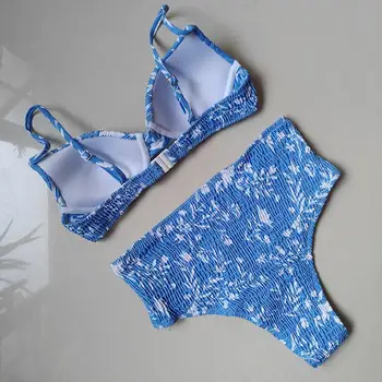 Sexy Novú Push Up Vysoký Pás Ruched Bikini Set 2 Ks Plavky Ženy Vytlačené Plavky 2021 Lete Plavky, Plážové Oblečenie Žena