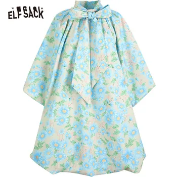 ELFSACK Daisy Kvetinový Bežné Princezná Štýl Vintage Šaty Žien,2021 Lete Luky Predné Lístkového Rukáv kórejský Dámy Party Šaty