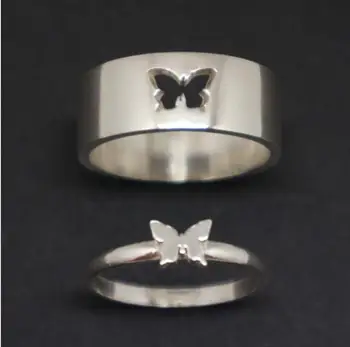 Pár Krúžky Motýľ Zodpovedajúce Prstene Pre Ženy, Mužov, Svadobné Nastaviť Sľub Krúžok Pre Milovníkov Zodpovedajúce Strieborné Krúžky clolor