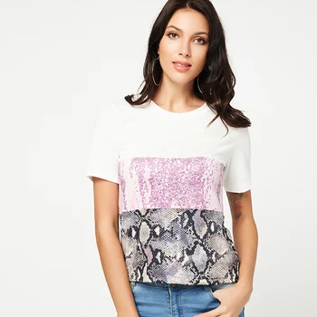 Nové dámske módne farebné zladenie had tlač digitálna tlač-krátke rukávy T-shirt ženy