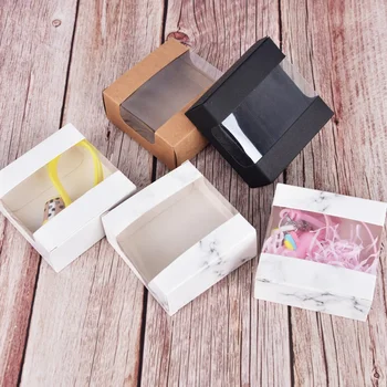 PVC Okien Papierové Krabice Kraft Papier Jasné Darčekové Balenie Box Mydlo Candy Box Láskavosti Svadobné Party Decor