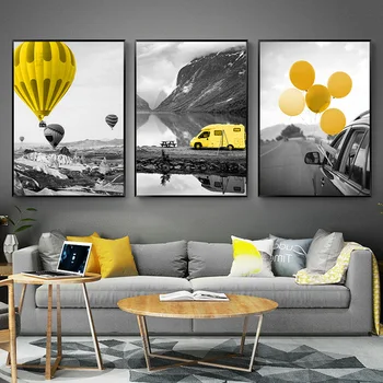 Black Yellow City Krajinný obraz Nordic Plagát Scenérie Wall Art Vytlačí Plátno na Maľovanie Obrázkov na Obývacia izba Domova