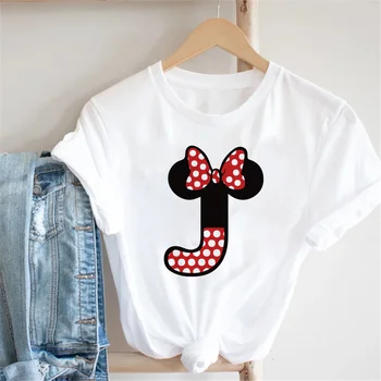 Minnie Mouse Font G H I J K L Tričko Ženy Disney Vlastné Meno List Zmes Letných Grafické Tlače T-shirt Ženské Oblečenie