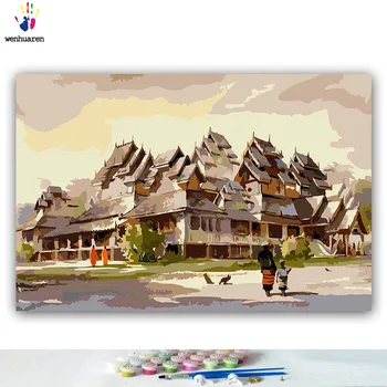 DIY Farbív Obrázky Taj Mahal Obrázok Kreslenie, Maľovanie podľa Čísel s Farbou Thajského Chrámu Indiánske Krajiny 30x45 40x50 50x60