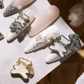 1Pc Luxusné Nechty Šperky 3D Nechtov Kamienkami Medveď Srdce Visieť Reťazca Nail Art Dekorácie Charms Nechtov Príslušenstvo