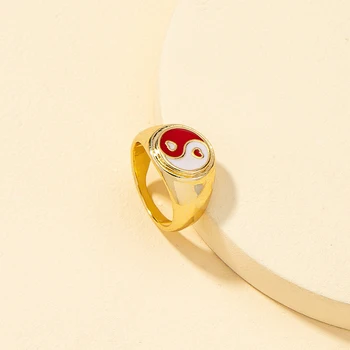 Kreatívne Čínsky Štýl, Červené, Modré Taiji Yin Yang Krúžok Romantický pár v tvare Srdca Zlatý Prsteň Doplnky, Módne Šperky Darček