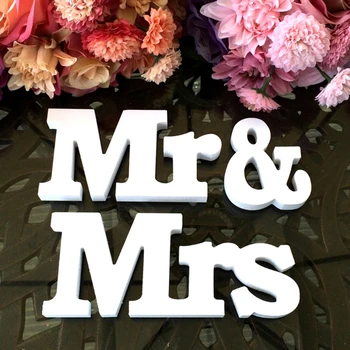 Svadobné Dekorácie, Mr & Mrs Biele Drevené Písmená Prihláste Sa Pre Milú Tabuľka Dekor