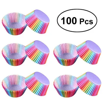 100 Ks/Pack Cake Formy Zdobenie Nástroje Cupcake Prípadoch Vložky Rainbow Papier Tortu Pohár Kuchyňa Pečenie Muffin Strán Zásobník