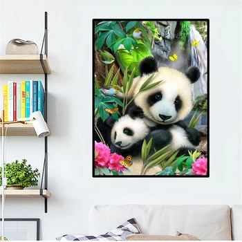 HUACAN Plné Námestie/Round-Diamond Maľovanie Panda 5D DIY Diamond Mozaiky Cross Stitch Zvierat Mozaikové Kamienky Obrázky Domova