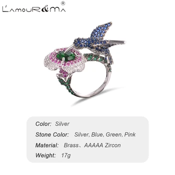 L ' Amour&Ma Módne Luxusné Bluebird Ružový Kvet Tvorivé Crystal Krúžok Pre ženské Svadobné oslavy Narodenín Denne Šperky Darček