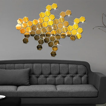 1Pcs DIY 3D Stenu Dekoratívne Zrkadlo Hexagon Odnímateľné Steny Nálepky Odtlačkový Domova Obývacej Izby, Spálne, Gauč Kúpeľňa Dekorácie
