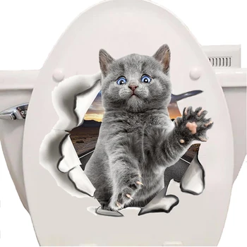 Móda 3D Mačky Wc Nálepiek Krásne Zviera Stenu Odtlačkový Krásne Modré Cat Home Decor Art PVC Vinyl Kúpeľňa Dekorácie Nepremokavé