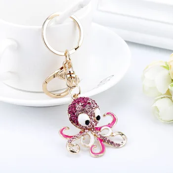 Plný Kamienkami Zliatiny Octopus Keychain Módne šperky Jemné Trinket Krúžok Ženy Kabelky Kabelky kľúčenky Pracka