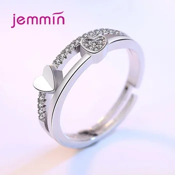 Špeciálny Dizajn Dvojitého Srdce Tvar Vzor Módne 925 Sterling Silver Otvorené Prst Prstene Pre Ženy Mincový Striebro Šperky