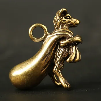 Meď Šťastie Myši Bohatstvo Potkan Mosadz Kľúčenky Prívesky Kľúča Vozidla Prstene, Zlaté Peniaze Bay Feng Shui Visí Šperky Vintage Keychains