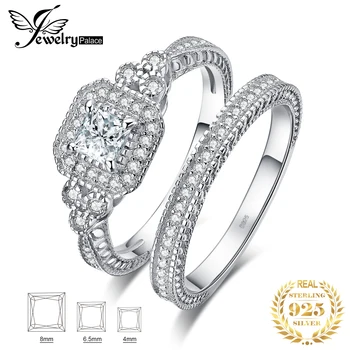 JewelryPalace Vintage Svadobné Kapela Zásnubný Prsteň Cubic Zirconia Sumulated Diamond Princess 925 Sterling Silver Ring Ženy