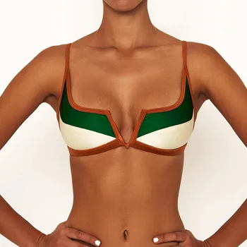 Vintage Retro Bikini Patchwork Plavky Brazílske Tangá Sexy Plavky Žena 2021 Nové Letné Mikro V-bar Zelené plavky R5