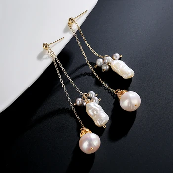 SINZRY kórejský originálne šperky tvorivé ručne vyrábané prírodné baroková perla strapec drop náušnice pre ženy