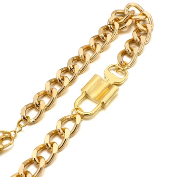 AENSOA Gothtic Veľké Chain Lock Náhrdelník Prívesok pre Ženy, Mužov Steampunk Robustný Reťaz Zlatá Farba Náhrdelníky Prehnané Šperky