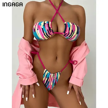 INGAGA Ohlávka Push Up Plavky Sú Sexy dámske Plavky High Cut Biquini Reťazec Čela plavky 2021 Tlač Bikini Set