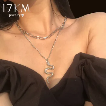 17KM Módne Had Náhrdelník Pre Ženy Trendy Strieborná Farba Častý Reťazca Náhrdelník s Príveskom, Náhrdelníky Minimalistický Šperky