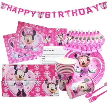 Disney Minnie Mouse Narodeniny, Party Dekorácie Zmes Poháre A Taniere Garland Obrusy Deti Milujú Pripravené Pre 8 Deti
