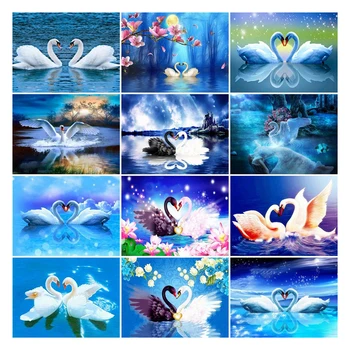 LZAIQIZG Diamond Maľovanie Láska Swan Pár Cross Stitch Plný Vrták Domova Diamond Výšivky Zvierat Mozaiky Dekorácie