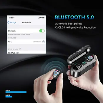 ZUTA F9 TWS Bluetooth 5.0 Slúchadlá 2000mAh Box HIFI Bezdrôtová Stereo Slúchadlá Športové Vodotesné Slúchadlá Slúchadlá S Mikrofónom