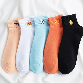 Rainbow Broskyňa, Vyšívané Vzorované Ponožky Ženy Móda Nové Letné Harajuku Umenie Ponožky Žena Vtipné Krátke Bavlnené Ponožky