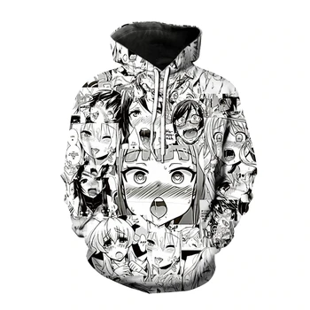 2021 Nové Kawaii AHE Hentai Tvár Anime Ahegao Hoodie 3D Mikina s Kapucňou Muži / Ženy Ležérne Oblečenie Mikiny bts essentials