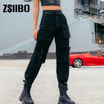Voľné joggers ženy armády hárem camo nohavice streetwear punk black cargo nohavice ženy capris nohavice kórejský iny Vysoký pás nohavice
