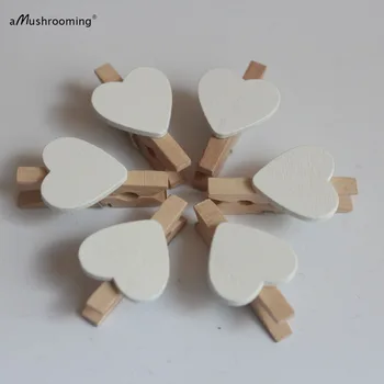 25pcs Drevený Mini Clothespins s Bielym Srdce Výzdoba Svadby, Narodeniny, Deň matiek, DIY Remeslá